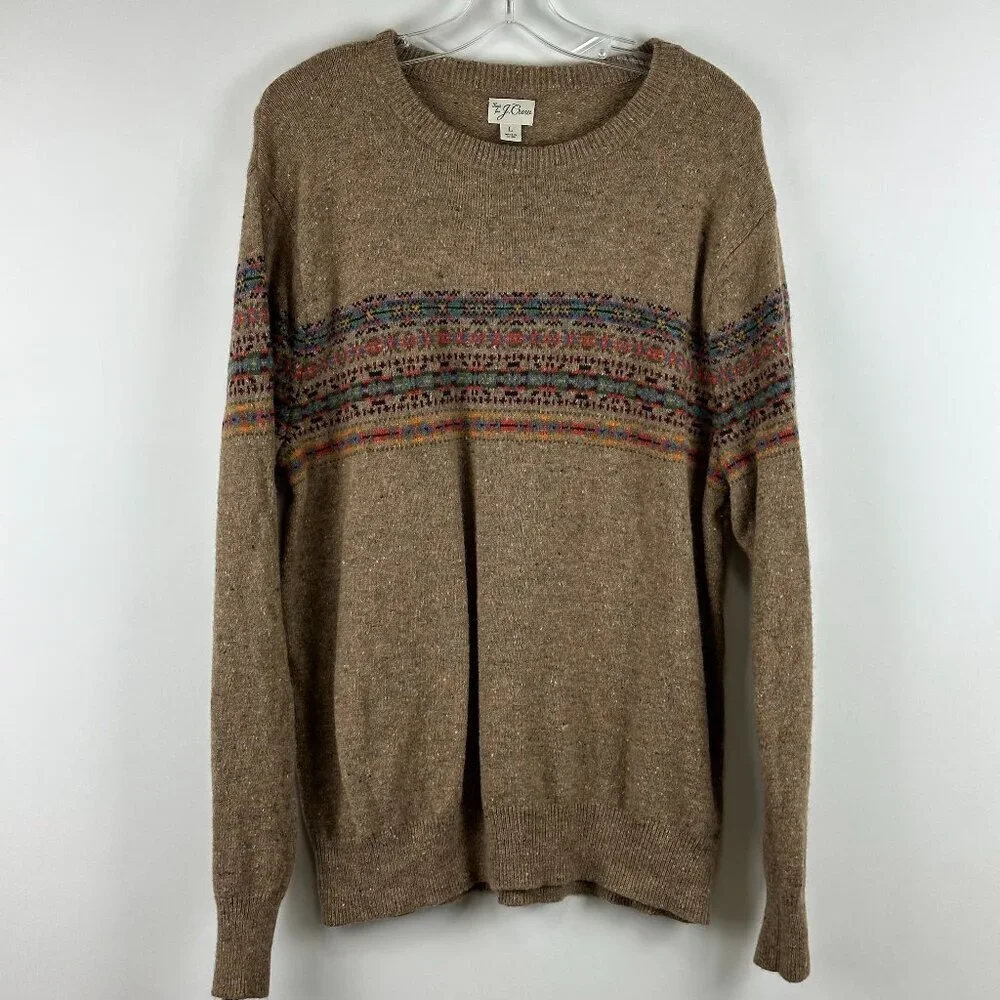 J. Crew Men's Fair Isle Merino Blend Knit Crewneck Long Sleeve Sweater